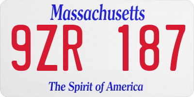 MA license plate 9ZR187