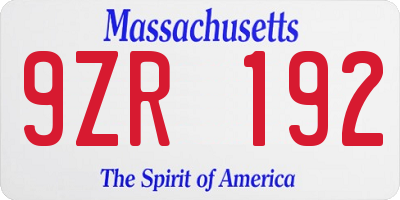 MA license plate 9ZR192