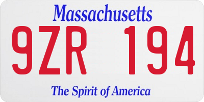 MA license plate 9ZR194