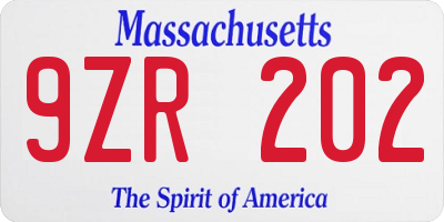 MA license plate 9ZR202