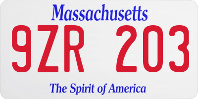 MA license plate 9ZR203