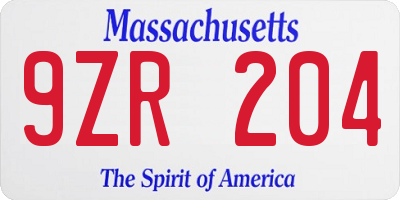 MA license plate 9ZR204