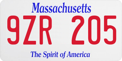 MA license plate 9ZR205