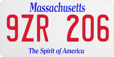 MA license plate 9ZR206