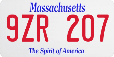 MA license plate 9ZR207