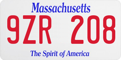 MA license plate 9ZR208