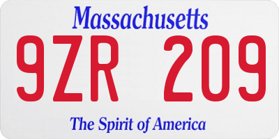 MA license plate 9ZR209