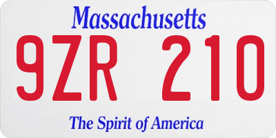 MA license plate 9ZR210