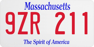 MA license plate 9ZR211