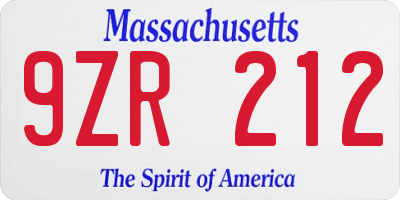 MA license plate 9ZR212