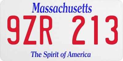 MA license plate 9ZR213