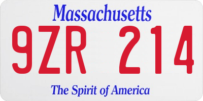 MA license plate 9ZR214