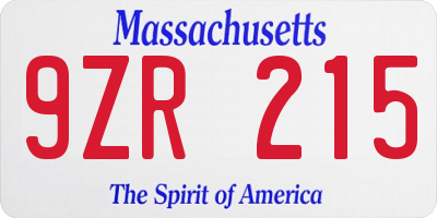 MA license plate 9ZR215