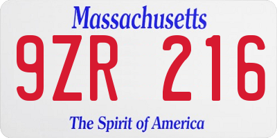 MA license plate 9ZR216