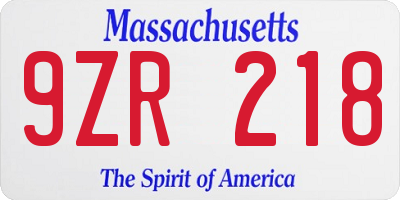 MA license plate 9ZR218