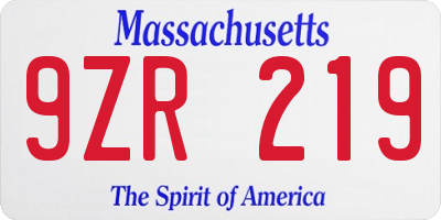 MA license plate 9ZR219