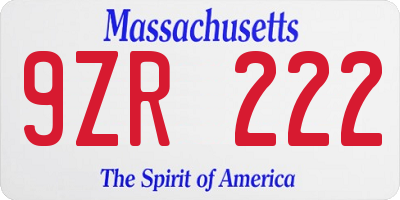 MA license plate 9ZR222