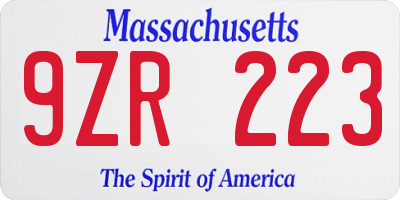 MA license plate 9ZR223