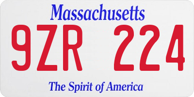 MA license plate 9ZR224