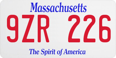 MA license plate 9ZR226