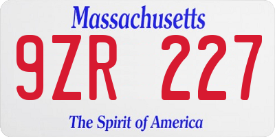 MA license plate 9ZR227