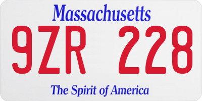 MA license plate 9ZR228