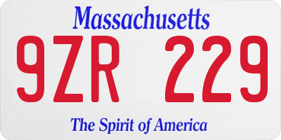 MA license plate 9ZR229