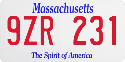 MA license plate 9ZR231