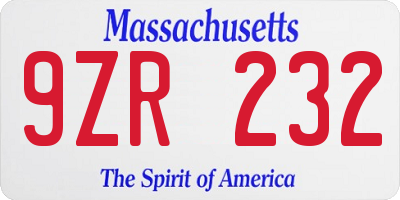 MA license plate 9ZR232