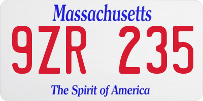 MA license plate 9ZR235