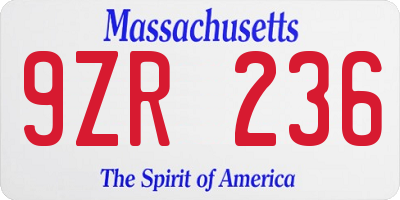 MA license plate 9ZR236