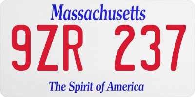 MA license plate 9ZR237