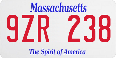 MA license plate 9ZR238