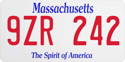 MA license plate 9ZR242