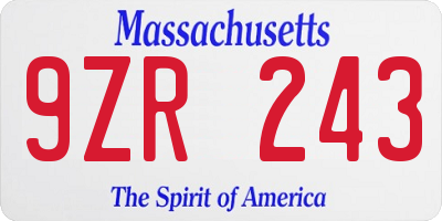 MA license plate 9ZR243