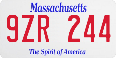 MA license plate 9ZR244