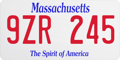 MA license plate 9ZR245