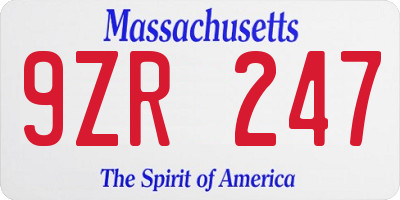 MA license plate 9ZR247