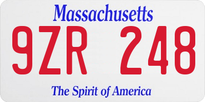 MA license plate 9ZR248