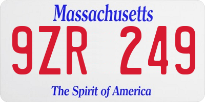 MA license plate 9ZR249