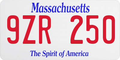 MA license plate 9ZR250