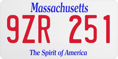 MA license plate 9ZR251