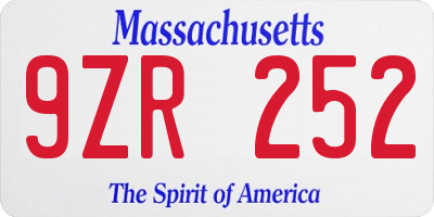 MA license plate 9ZR252