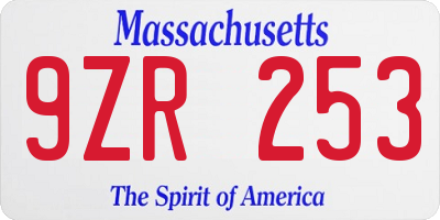 MA license plate 9ZR253