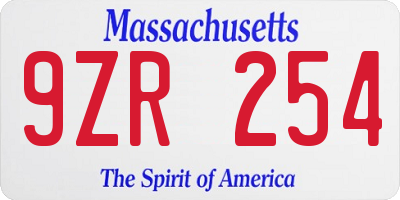 MA license plate 9ZR254