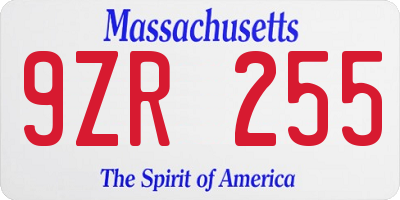 MA license plate 9ZR255