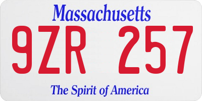 MA license plate 9ZR257