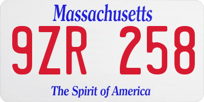 MA license plate 9ZR258