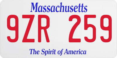 MA license plate 9ZR259