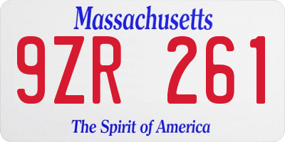 MA license plate 9ZR261